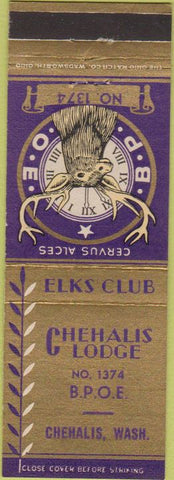 Matchbook Cover - Matchbook Cover Elks Club Chehalis WA