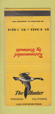 Matchbook Cover - The Honker Pasadena CA restuarant 30 Strike