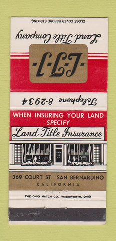 Matchbook Cover - Land Title Company San Bernardino CA 30 Strike