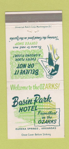 Matchbook Cover - Basin Park Hotel Eureka Springs AR Hillbilly 30 Strike