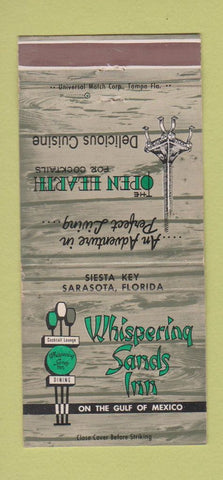 Matchbook Cover - Whispering Sands Inn Sarasota FL WEAR 30 Strike