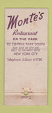 Matchbook Cover - Monte's on the Park New York City WEAR 30 Strike