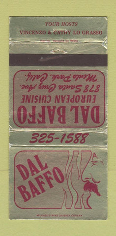 Matchbook Cover - Dal Baffo Restaurant Menlo Park CA WEAR 30 Strike