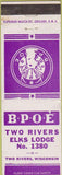 Matchbook Cover - Matchbook Cover Elks Club Two Rivers WI