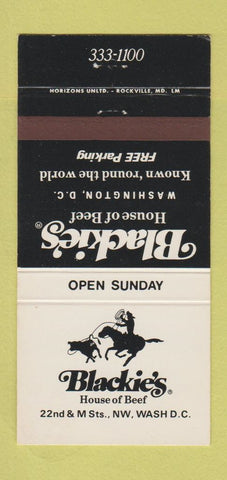Matchbook Cover - Blackie's House of Beef Washington DC 30 Strike