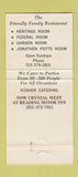 Matchbook Cover - Crystal Restaurant Reading PA WORN 30 Strike