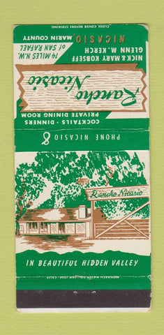 Matchbook Cover - Rancho Nicasio CA WEAR 30 Strike