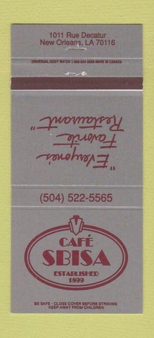 Matchbook Cover - Cafe Sbisa New Orleans LA 30 Strike