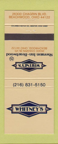 Matchbook Cover - Whitney's Sheraton Inn Beachwood OH 30 Strike