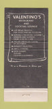Matchbook Cover - Valentino's Restaurant Philadelphia PA 30 Strike