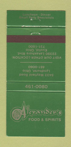 Matchbook Cover - Alexander's Restaurant Euclid Lyndhurst OH 30 Strike