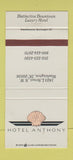 Matchbook Cover - Hotel Anthony Washington DC 30 Strike