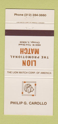 Matchbook Cover - Lion Match Chicago IL Philip Carollo 30 Strike