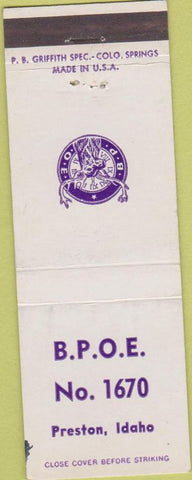 Matchbook Cover - Matchbook Cover Elks Club Preston ID