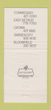 Matchbook Cover - Roma Halls Detroit Livonia Bloomfield MI 30 Strike