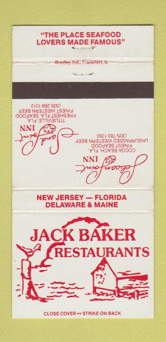 Matchbook Cover - Jack Baker Restaurants Cocoa Beach FL Titusville 30 Strike