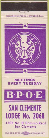 Matchbook Cover - Matchbook Cover Elks Club San Clemente CA