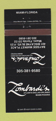 Matchbook Cover - Lombardi's Miami FL 30 Strike