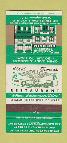 Matchbook Cover - Occidental Restaurant Washington DC 30 Strike