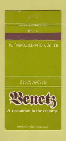 Matchbook Cover - Benetz Restaurant Quakertown PA 30 Strike