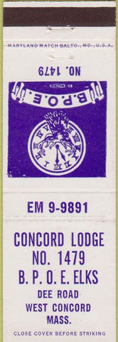 Matchbook Cover - Matchbook Cover Elks Club West Concord MA