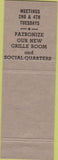 Matchbook Cover - Matchbook Cover Elks Club West Concord MA