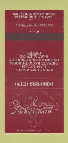 Matchbook Cover - Office Lounge Restaurant Pittsburgh PA 30 Strike