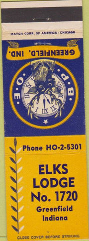 Matchbook Cover - Matchbook Cover Elks Club Greenfield IN