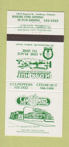 Matchbook Cover - Culpeppers Restaurant Sudbury ON 30 Strike