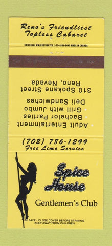 Matchbook Cover - Spice House Strip Club Reno NV girlie 30 Strike