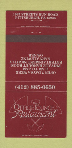 Matchbook Cover - Office Lounge Restaurant Pittsburgh PA 30 Strike