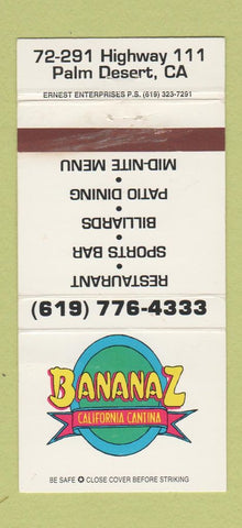Matchbook Cover - Bananaz California Cantina Palm Desert CA WEAR 30 Strike