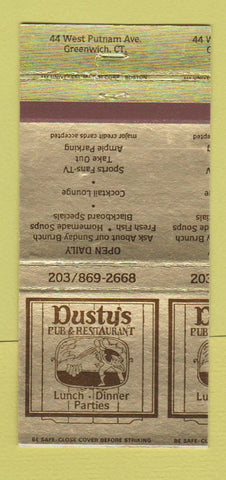 Matchbook Cover - Dusty's Pub Restaurant Greenwich CT PRINTING ERROR 30 Strike