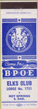 Matchbook Cover - Matchbook Cover Elks Club Hot Springs SD
