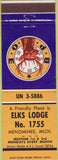 Matchbook Cover - Matchbook Cover Elks Club Menominee MI