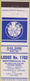 Matchbook Cover - Matchbook Cover Elks Club Martinsville PA