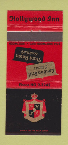 Matchbook Cover - Hollywood Inn CA London Grill Hunt Room 30 Stick
