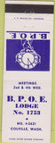 Matchbook Cover - Matchbook Cover Elks Club Colville WA