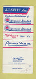 Matchbook Cover - Levitt Plumbing Heating American Standard Camden NJ 30 Strike