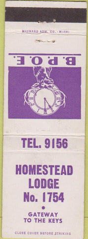 Matchbook Cover - Matchbook Cover Elks Club Homestead FL