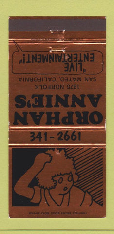 Matchbook Cover - Orphan Annie's San Mateo CA comics 30 Strike