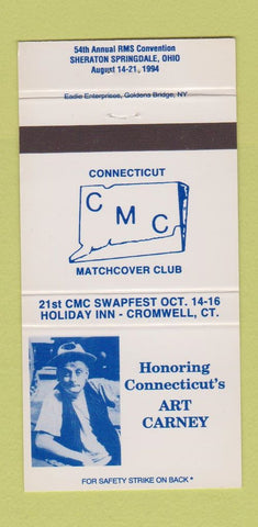 Matchbook Cover - Connecticut Match Club Art Carney Cromwell CT 30 Strike