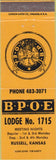 Matchbook Cover - Matchbook Cover Elks Club Russell KS
