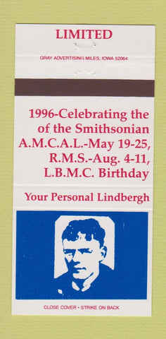 Matchbook Cover - AMCAL Match Club Charles Lindbergh 1996 30 Strike