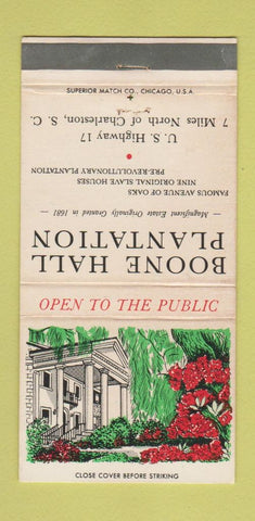 Matchbook Cover - Boone Hall Plantation Charleston SC  30 Strike