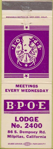 Matchbook Cover - Matchbook Cover Elks Club Milpitas CA