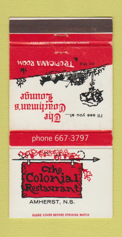 Matchbook Cover - Colonial Restaurant Amherst NS 30 Strike