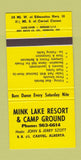 Matchbook Cover - Mink Lake Resort Camping Carvel AB 30 Strike