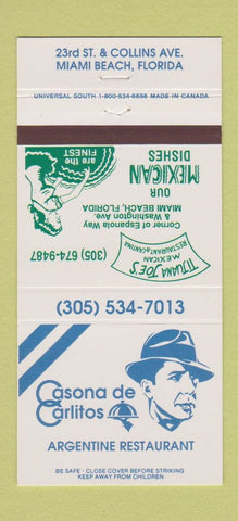 Matchbook Cover - Casona de Carlitos Humphrey Bogart Miami Beach FL 30 Strike