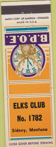 Matchbook Cover - Matchbook Cover Elks Club Sidney MT